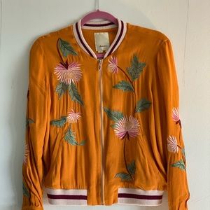 Anthropologie Elevenses Solstice Orange Floral Embroidered Bomber EUC
